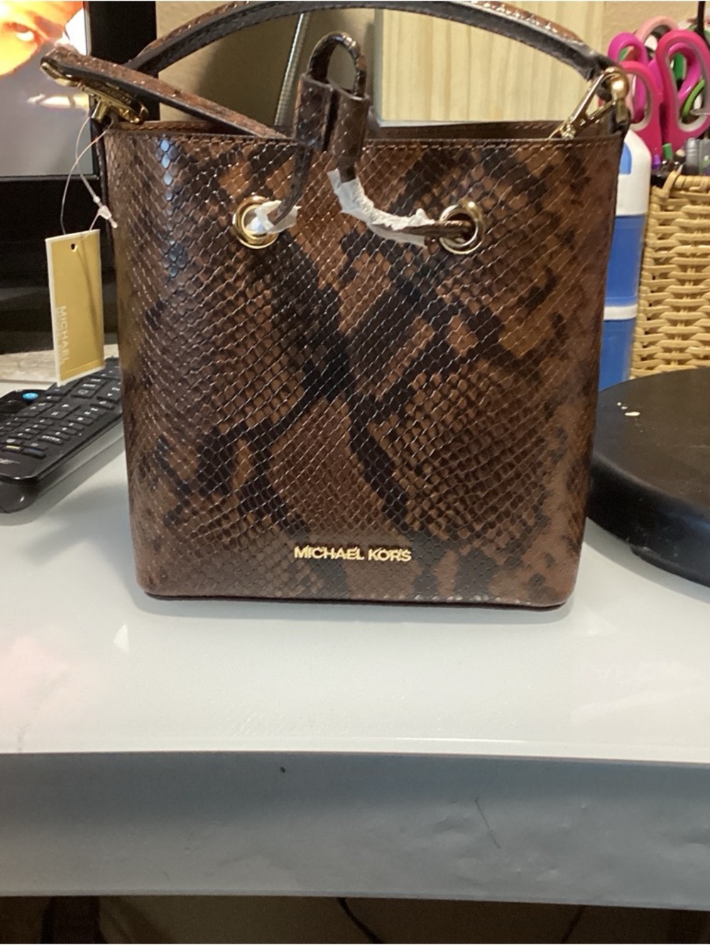 Michael Kors Brown Crossbody with Gold Logo Accent